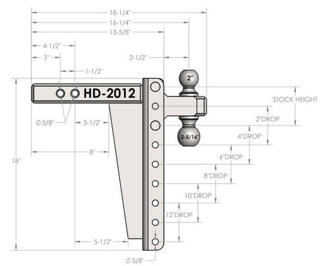 2.0" Heavy Duty 12" Drop/Rise Hitch HD2012