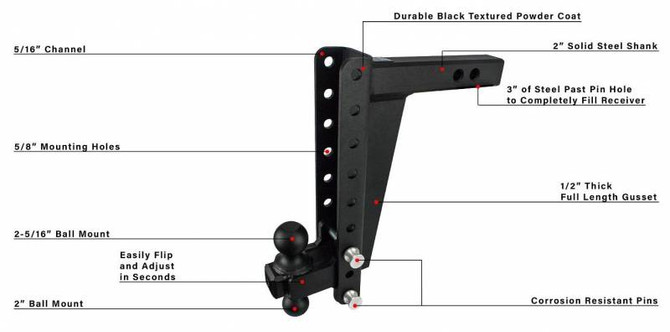 2.0" Heavy Duty 12" Drop/Rise Hitch HD2012