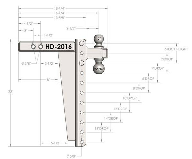 2.0" Heavy Duty 16" Drop/Rise Hitch HD2016