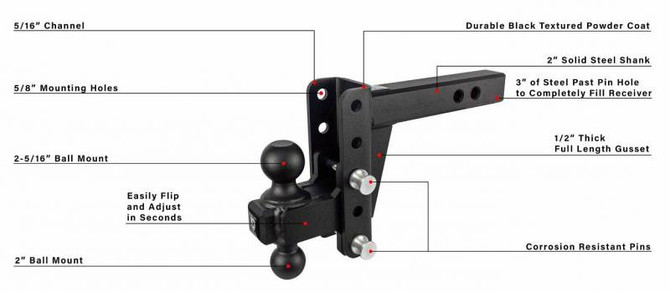 2.0" Heavy Duty 4" Drop/Rise Hitch HD204