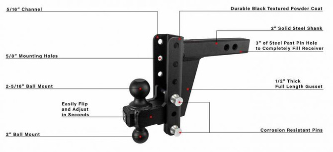 2.0" Heavy Duty 6" Drop/Rise Hitch HD206