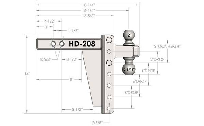 2.0" Heavy Duty 8" Drop/Rise Hitch HD208