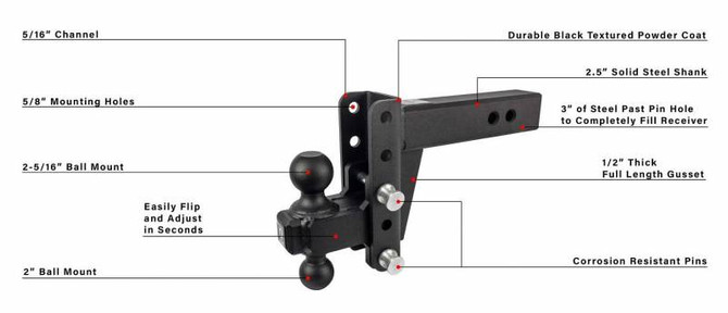 2.5" Extreme Duty 4" Drop/Rise Hitch ED254