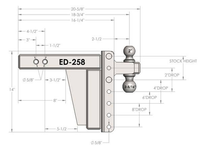 2.5" Extreme Duty 8" Drop/Rise Hitch ED258