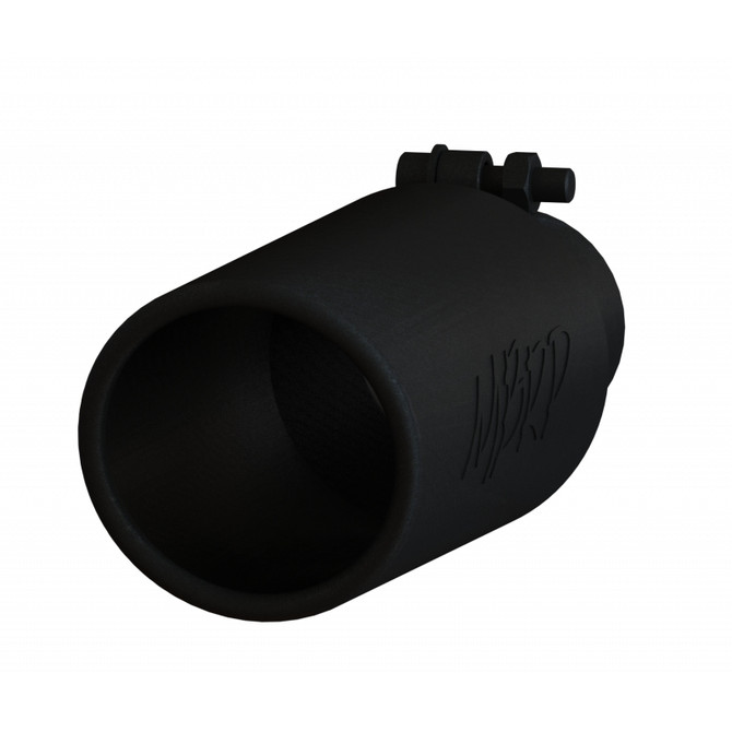 MBRP Exhaust MBRP Black Series - Exhaust Tip - 4 Inch OD 2.5 Inch Inlet 12 Inch Length Angled Cut Rolled End - Clampless-No Weld T5150BLK 
