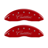 MGP Caliper Covers Cadillac Cursive Logo Red Finish Silver Characters (07-16 Escalade) 35015SCADRD