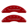 MGP Caliper Covers Silverado Logo Red Finish Silver Characters (2011 - 2019 Silverado 2500HD / 3500HD) 14173SSILRD