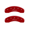 MGP Caliper Covers Camaro Classic Cursive Logo Red Finish Silver Characters (2010 - 2015 Camaro V6) 14033SCCSRD