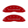 MGP Caliper Covers Silverado Logo Red Finish Silver Characters (14-16 Silverado 1500) 14005SSILRD