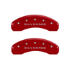 MGP Caliper Covers Silverado Logo Red Finish Silver Characters (14-16 Silverado 1500) 14005SSILRD