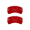 MGP Caliper Covers Cursive Challenger & RT Logo Red Finish Silver Characters (09-10 Challenger RT) 12001SCLRRD