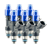 FIC ISC-0525H-6 six cylinder 525cc high performance fuel injector set with flow matching, detailed flow sheet, and solder-in pigtails