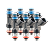 FIC ISC-0525H-6 six cylinder 525cc high performance fuel injector set with flow matching, detailed flow sheet, and solder-in pigtails