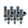FIC ISC-0775H-6 six cylinder 775cc injector set with Data Match Technology, detailed latency data, and solder-in pigtails