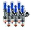 FIC 365cc custom fuel injectors for six cylinder engines with 64mm body and 14mm top 15mm bottom O-ring configuration Product Code 0365-64-14-15-6