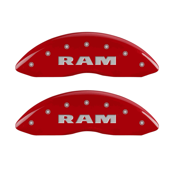MGP Caliper Covers Ram & Ram Head Logo Red Finish Silver Characters (2011 - 2018 Ram 1500 / 2019 - 2023 1500 Classic) 55001SRMHRD
