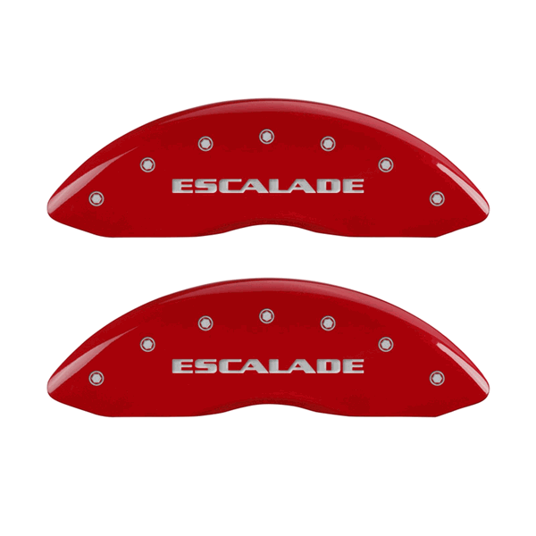 MGP Caliper Covers Escalade Logo Red Finish Silver Characters (07-16 Escalade) 35015SESCRD