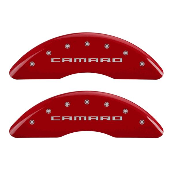 MGP Caliper Covers Gen 6 Camaro & SS Logo Red Finish Silver Characters (2016 - 2024 Camaro SS) 14241SCS5RD