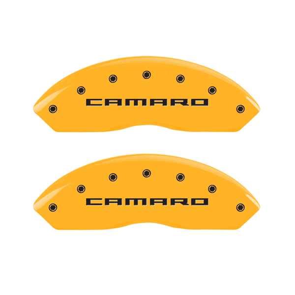 MGP Caliper Covers Gen 6 Camaro & RS Logo Yellow Finish Black Characters (2016 - 2023 Camaro 2.0L / 3.6L) 14240SCR5YL