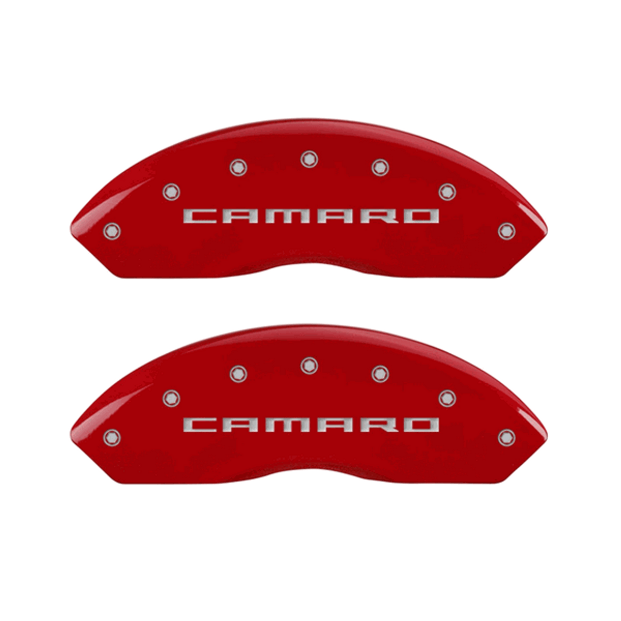 MGP Caliper Covers Gen 6 Camaro & RS Logo Red Finish Silver Characters (2016 - 2023 Camaro 2.0L / 3.6L) 14240SCR5RD
