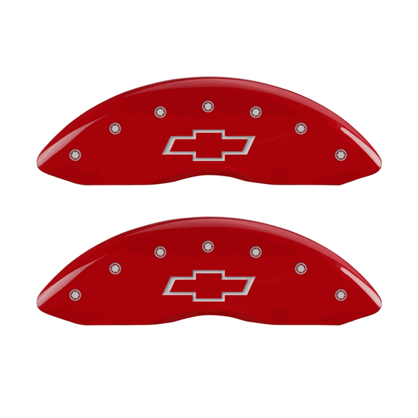 MGP Caliper Covers Bowtie Logo Red Finish Silver Characters (2014 - 2018 Silverado 1500) 14005SBOWRD