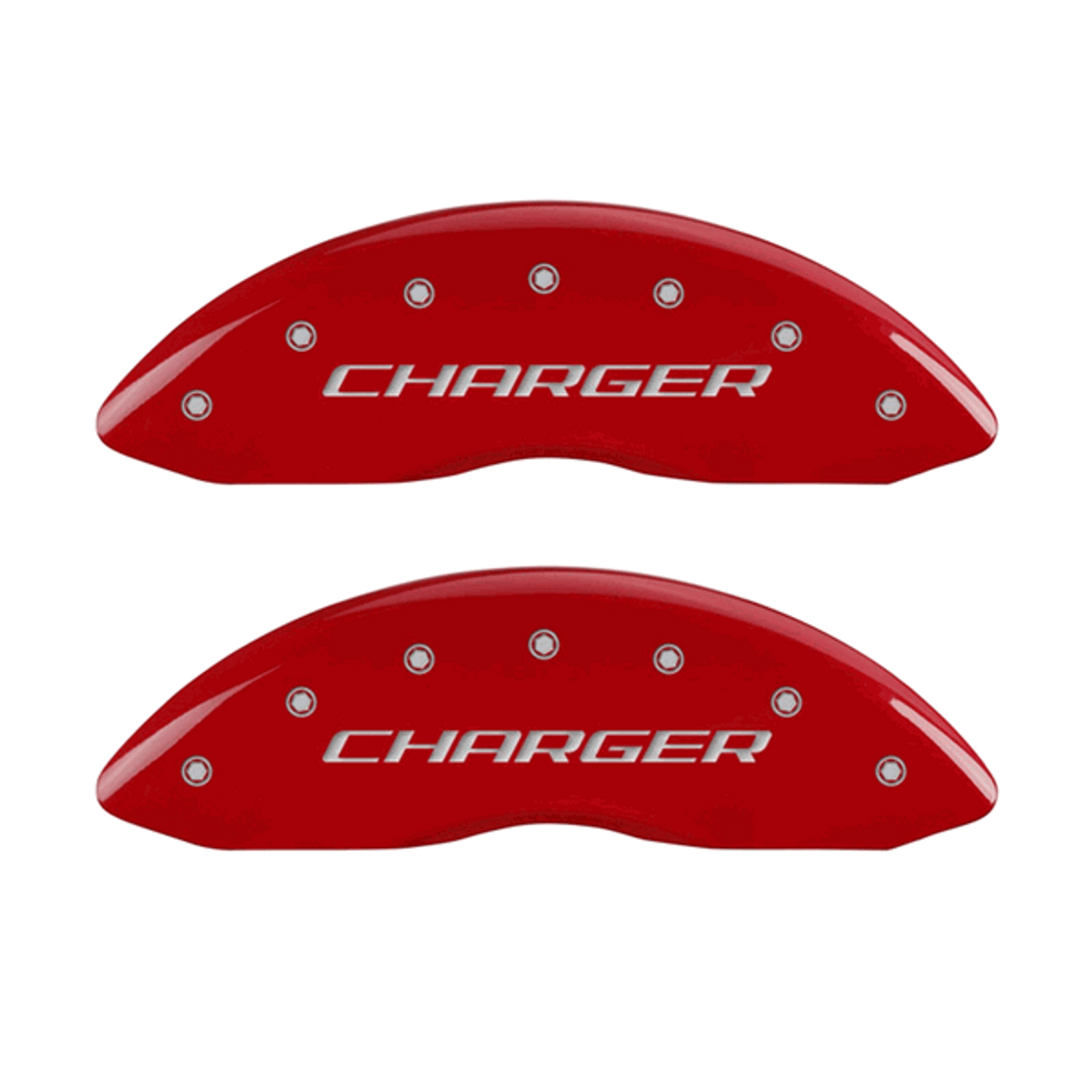 MGP Caliper Covers Charger & R/T Logo Red Finish Silver Characters (2011 - 2023 Charger) 12162SCHRRD