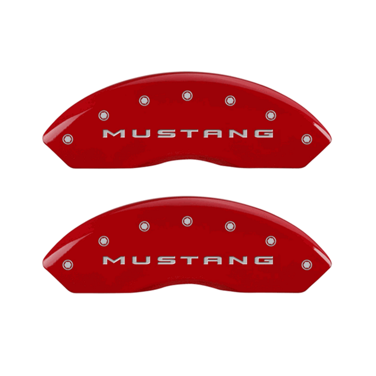 MGP Caliper Covers Bar & Pony Logo Red Finish Silver Characters (2015 - 2023 Mustang V6 / EcoBoost) 10202SMB2RD