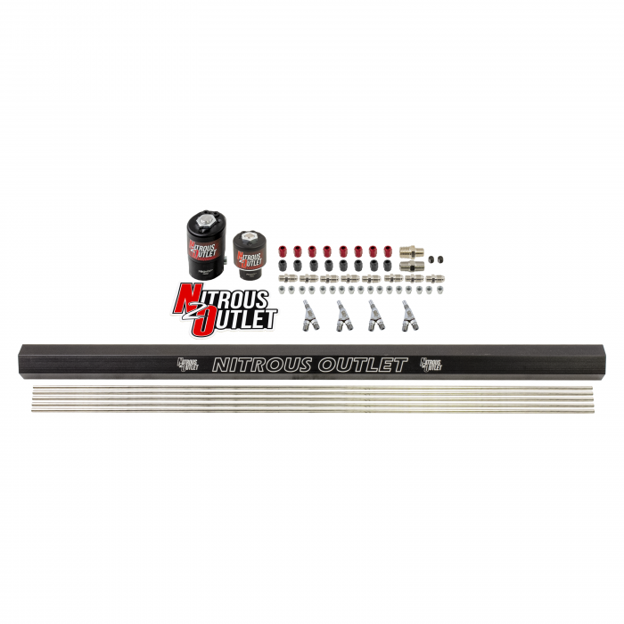 Nitrous Outlet 4 Cylinder 2 Solenoids Forward Plumbers Kit With Single Rail and SBT Nozzles 00-10353-SBT