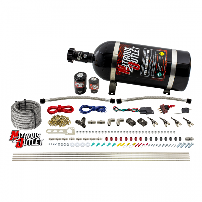 Nitrous Outlet 4 Cylinder 2 Solenoid Direct Port System With Single Injection Rail (E85) - 45-55 PSI 00-10363-E85-R