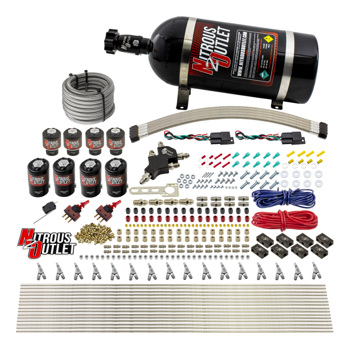 Nitrous Outlet 8 Cylinder Dual Stage Direct Port Nitrous System .122 Nitrous/.177 Fuel Solenoids E85 SBT Nozzles 00-10433-E85-H-SBT-DS