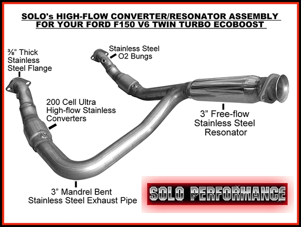 Solo 2011-2014 F-150 EcoBoost Ultra High Flow Converter Assembly C43168SL