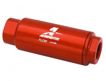 Aeromotive Filter In-Line 100-m Stainless Mesh Element 3/8" NPT Port Bright-Dip Red SS Series 1-1/4" OD 12316