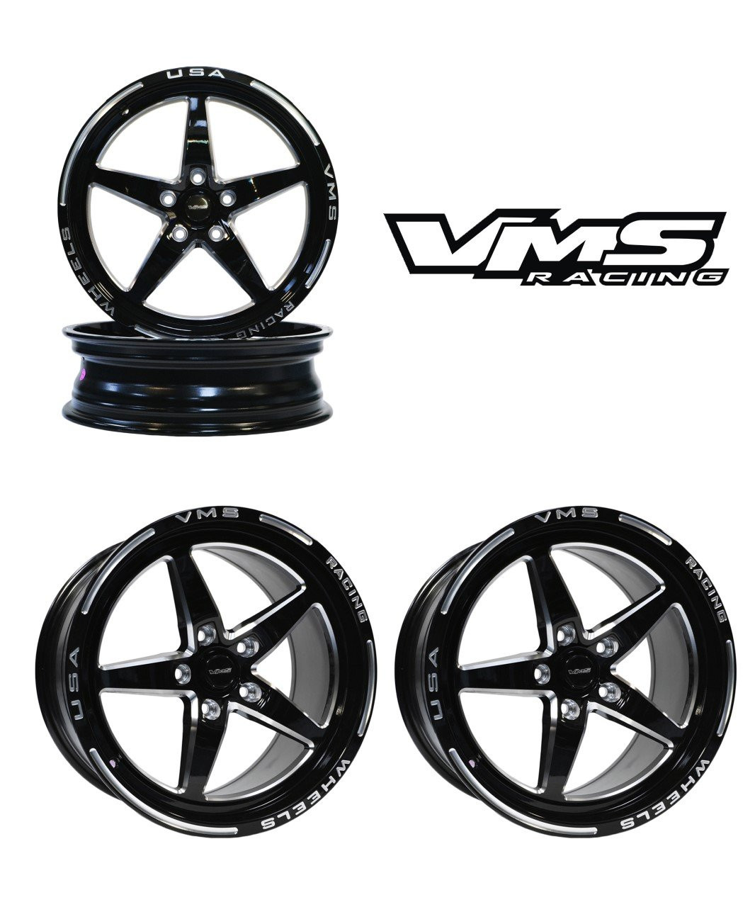 VMS Front & Rear V-Star Drag Wheel Set (2006+ Charger/Challenger)