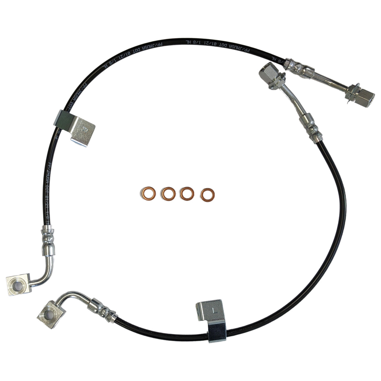 J&M Front Stainless Brake Hose Kit Black Cover (2018-2021 Mustang w/MagneRide) 22590F