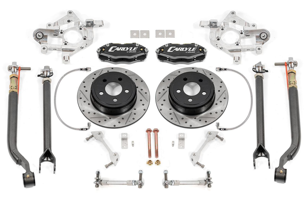 Carlyle by BMR 15" Conversion Kit w/ Rear Suspension Package - Drilled & Slotted Rotors - Black Calipers (2006 - 2023 Charger / 2008 - 2023 Challenger) DRP110H
