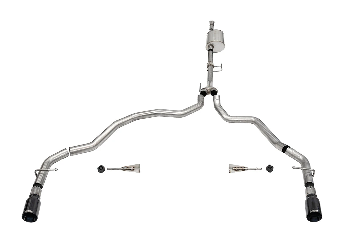 Corsa 3" Catback Exhaust - Sport - Dual Rear Exit - Black Tips (2021 - 2026 F150 3.5L EcoBoost 145.4" WB) 21167BLK