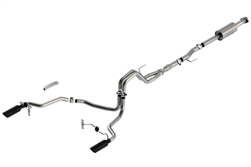 Borla Cat-Back Exhaust System - ATAK - Single Split Rear Exit - Black Tips (2021 - 2026 F150 5.0L) 140867BC