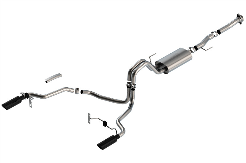 Borla Cat-Back Exhaust System - S-Type - Single Split Rear Exit - Black Tips (2021 - 2026 F150 5.0L - Reg Cab) 140868BC