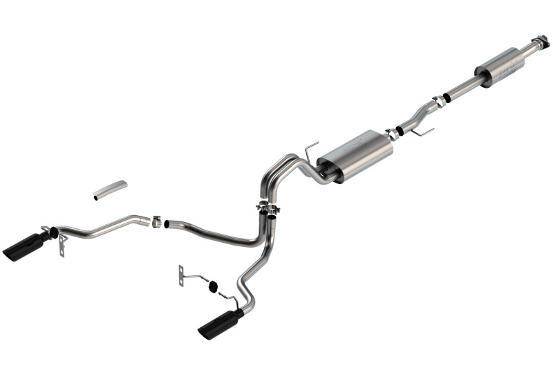 Borla Cat-Back Exhaust System - ATAK - Single Split Rear Exit - Black Tips (2021 - 2023 F150 3.3L) 140879BC