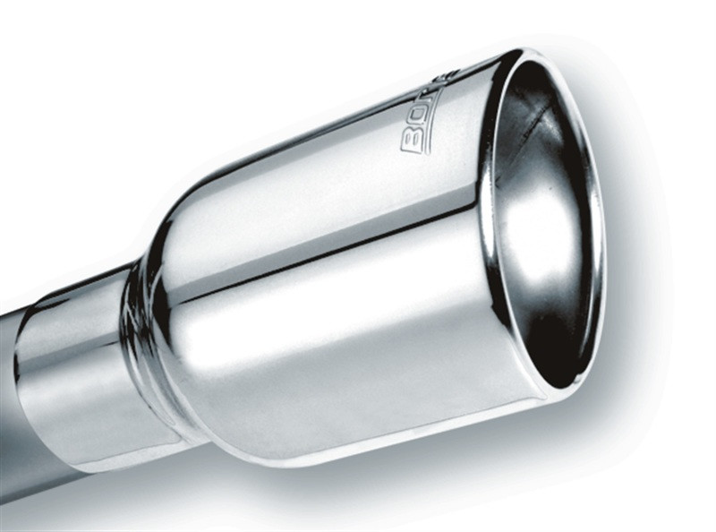 Borla Universal Polished Tip - Single Round Rolled Angle Cut w/Clamp (Inlet 2 1/2" / Outlet 4" x 4") 20156
