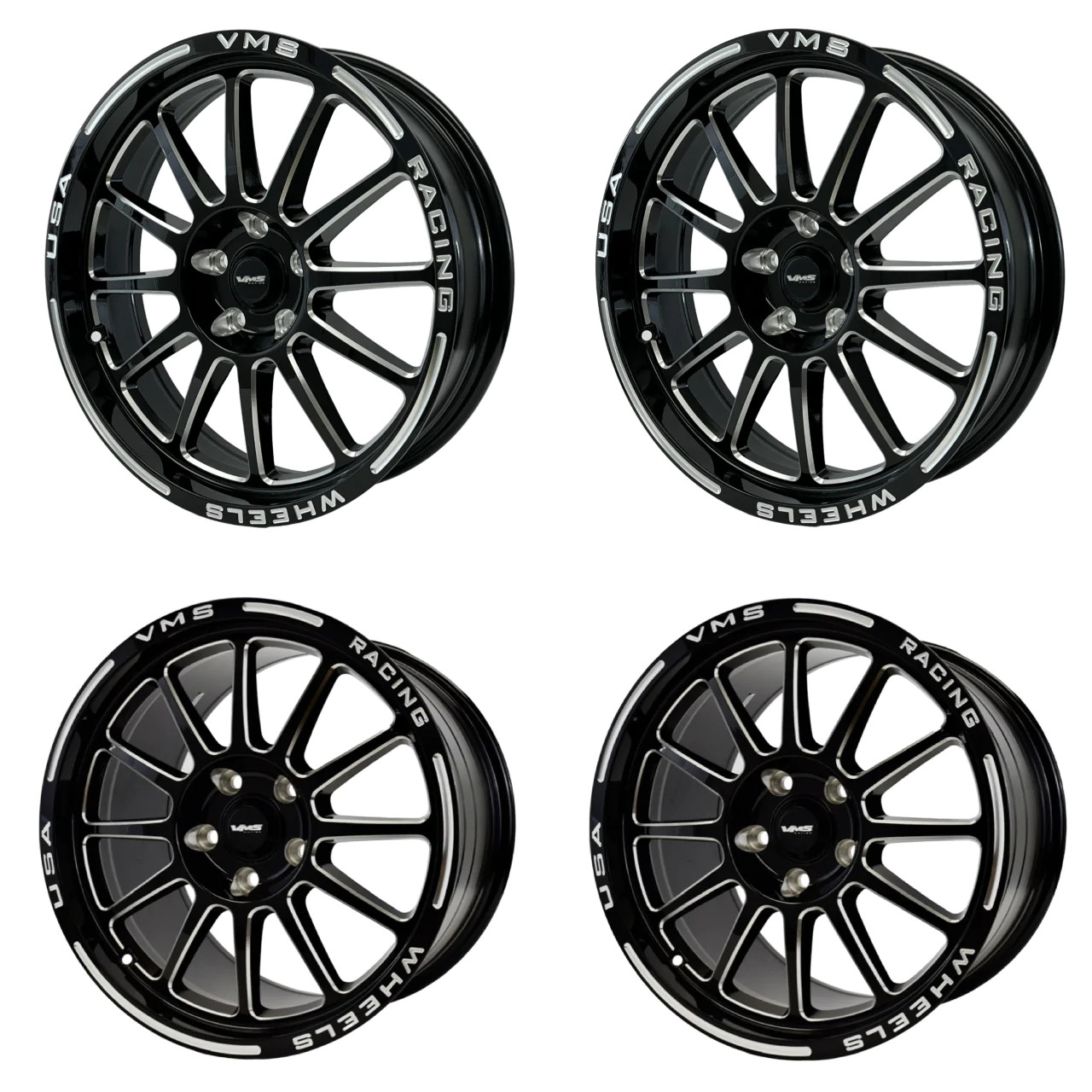 VMS Front & Rear Black Hawk Drag Wheel Set (2005-2023 Mustang / 2024 Mustang)