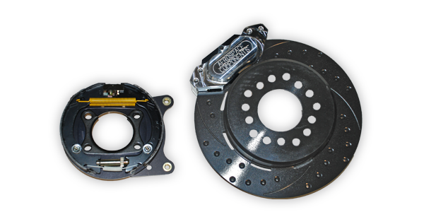 Aerospace Components Rear Pro Street Drilled, Slotted and Black Coated Brake Kit With Parking Brake Big Bearing Ford Housing Ends-1