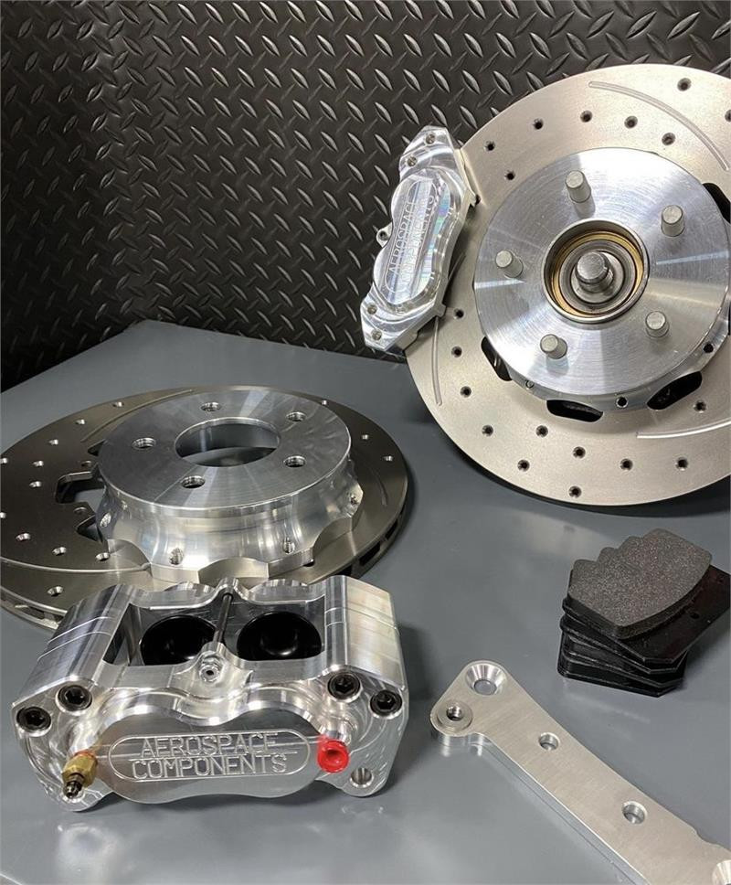 Aerospace Components 4 Piston 13" Pro Street Front Drilled, Slotted, Brake Kit 2015-21 Mustang (Hat Style)