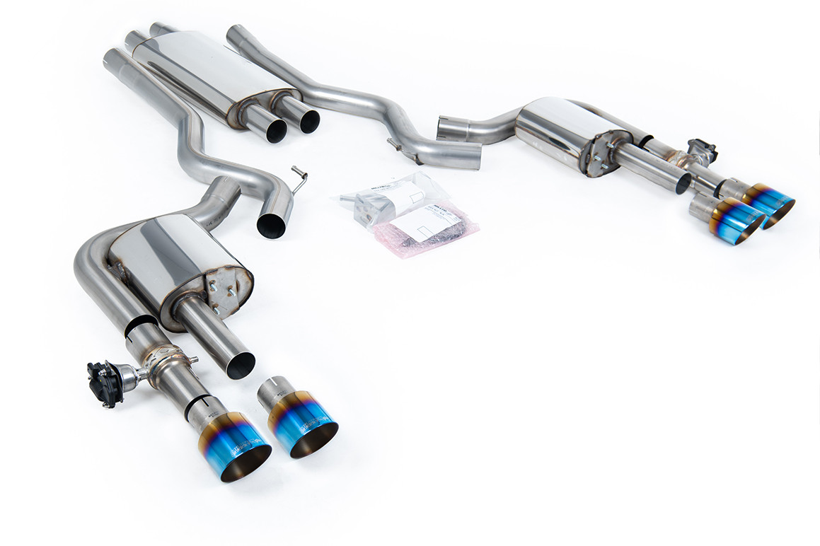 Milltek Resonated Quad Outlet Catback w/ Active Valves Burnt Titanium Tips (2024 Mustang EcoBoost S650) SSXFD437