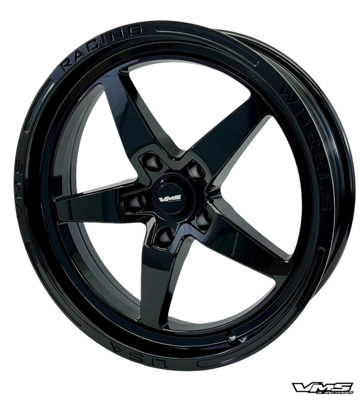 VMS 18x5 Front V-Star Drag Race Wheel Black Dark Series (2006+