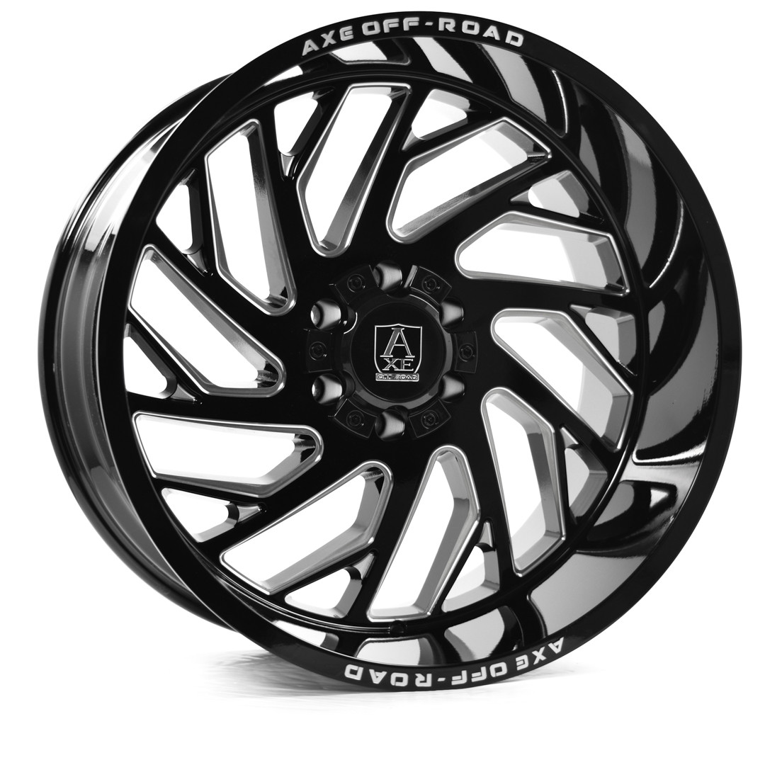 Axe Wheels 20x12 Zeus Offroad Aluminum Wheel - 125.2 Bore - 8x170 BC - -44 Off Set - Gloss Black Milled - 20128170-44ZEUBM