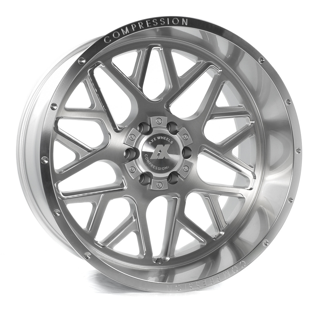 Axe Wheels 24x12 AX5 Compression Forged Offroad Aluminum Wheel - 87.1 Bore - 6x139 BC - -44 Off Set - Silver Brush Milled Mirror Lip - 241212H-44AX5SM-6139