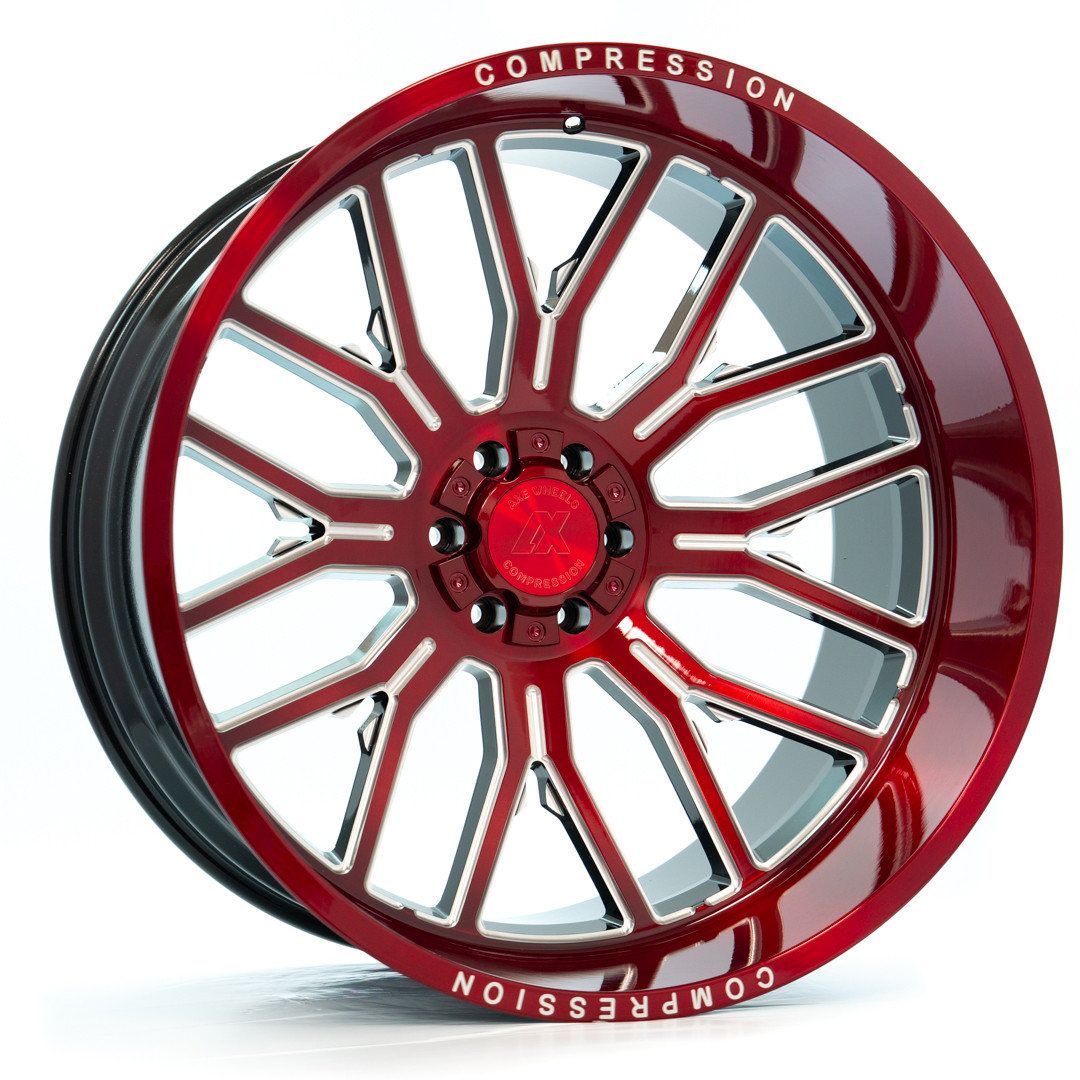 Axe Wheels 22x12 AX6 Compression Forged Offroad Aluminum Wheel - 87.1 Bore - 5x139 BC - -44 Off Set - Candy Red Milled Accents - 221210H-44AX6RM-5139