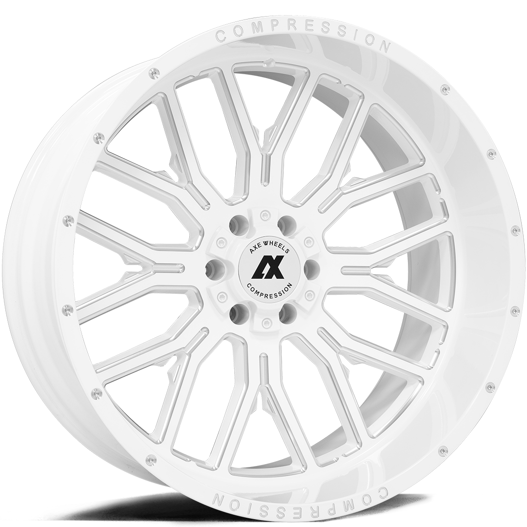 Axe Wheels 24x12 AX6 Compression Forged Offroad Aluminum Wheel - 87.1 Bore - 6x139 BC - -76 Off Set - Gloss White Milled Accents - 241212H-44AX6WM-6139