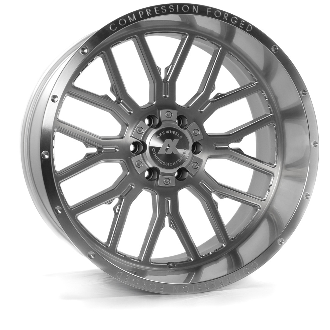 Axe Wheels 24x14 AX6 Compression Forged Offroad Aluminum Wheel - 87.1 Bore - 6x139 BC - -76 Off Set - Silver Brush Milled Mirror Lip - 241412H-76AX6SM-6139